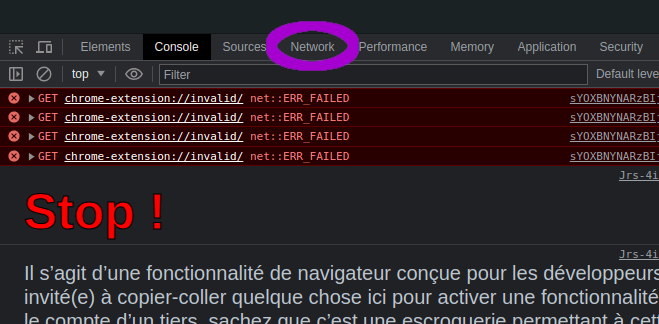 Inspecteur avec l'onglet Réseau en surbrillance