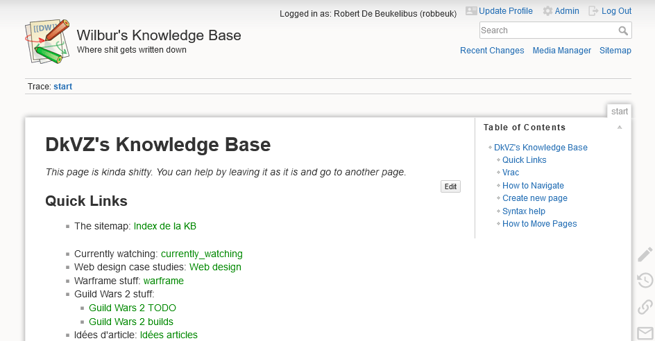 Le haut de la page d'accueil de mon Dokuwiki