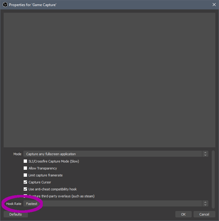 Montre l'option à modifier pour ne pas avoir les premières secondes de capture vides