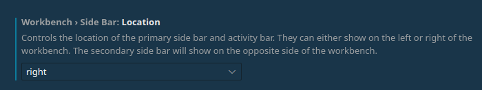Emplacement dans les préférences pour placer la barre avec l'explorateur sur la droite au lieu de la gauche (par défaut)