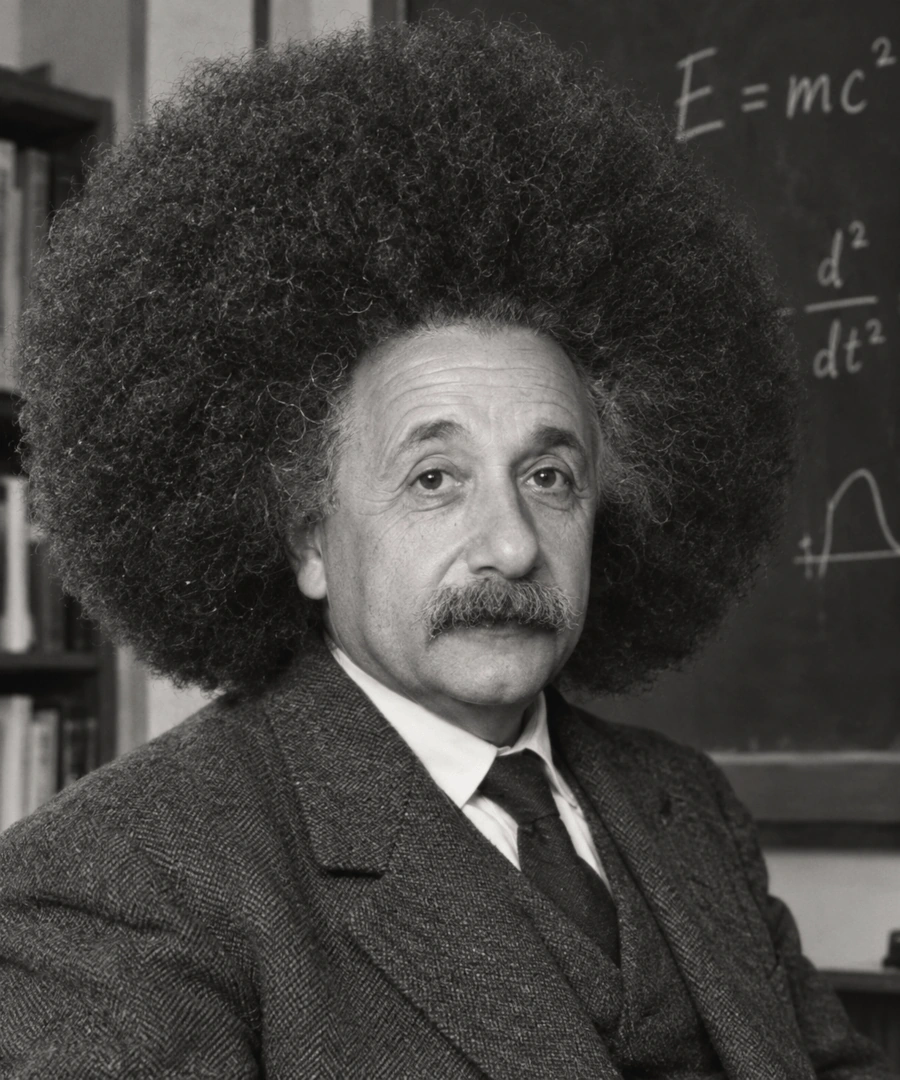 Einstein avec une énorme coupe afro