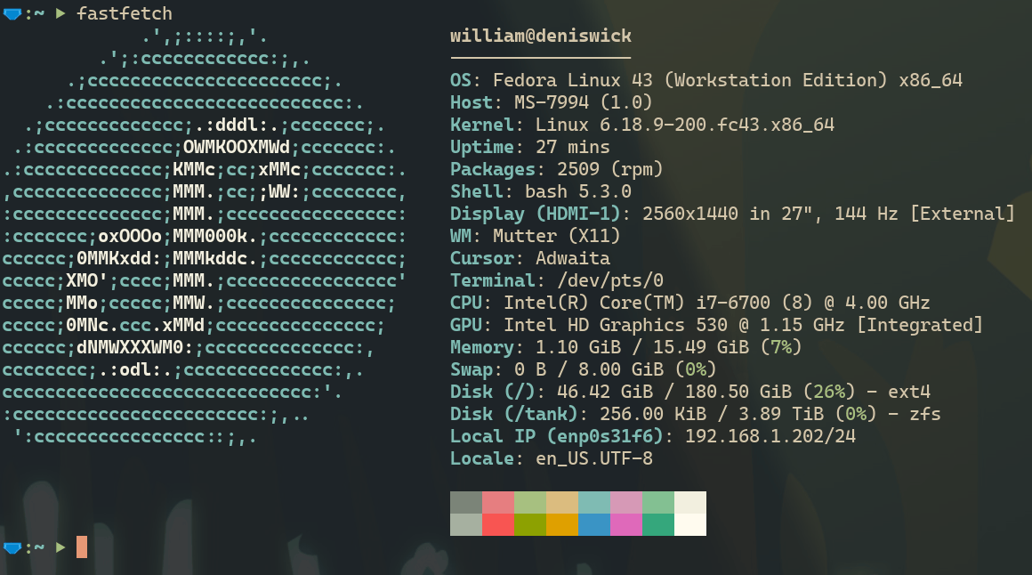 Fastfetch sur le "NAS" Fedora