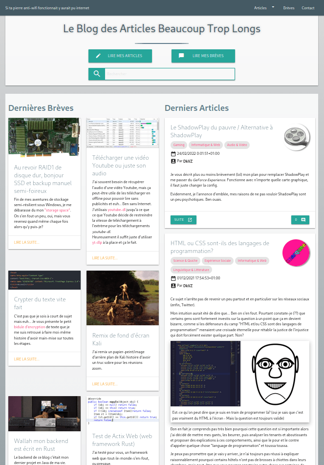 Capture d'écran de la version bureau du blog