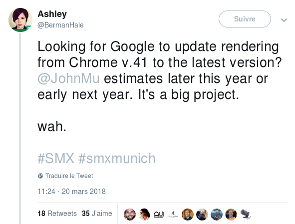 Tweet à propos d'une mise à jour future du moteur de rendu de GoogleBot