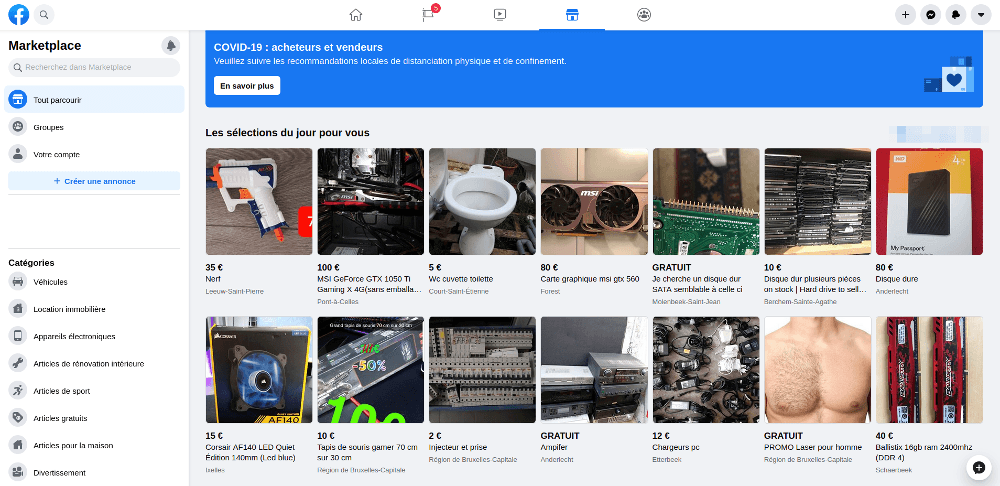 Mon écran d'accueil Marketplace