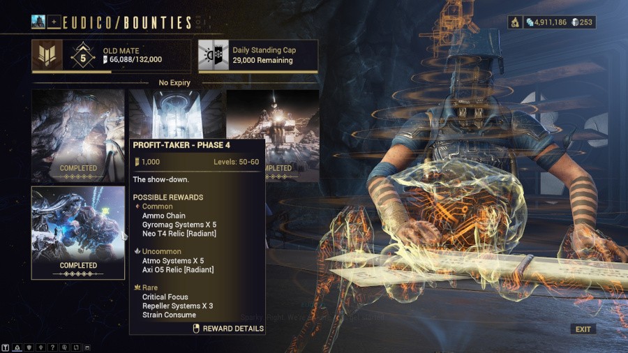 Ecran de sélection des missions pour combattre l'orbe