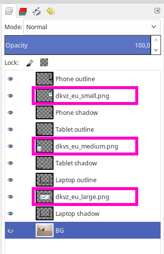 Position correcte des calques dans l'image Gimp