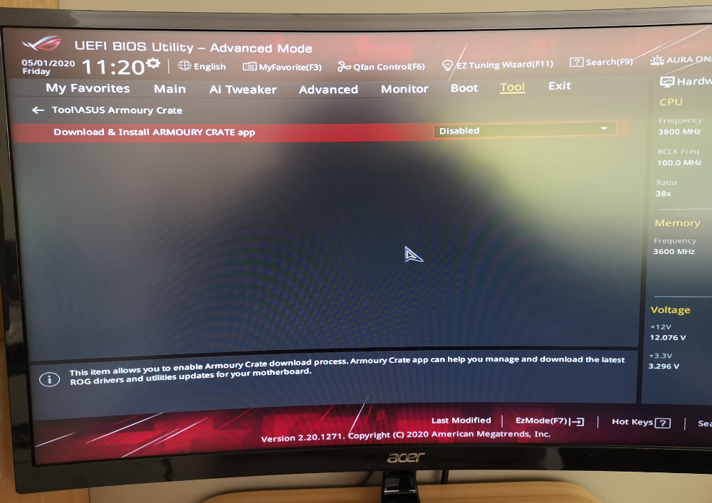 Option BIOS pour télécharger Armoury Crate?